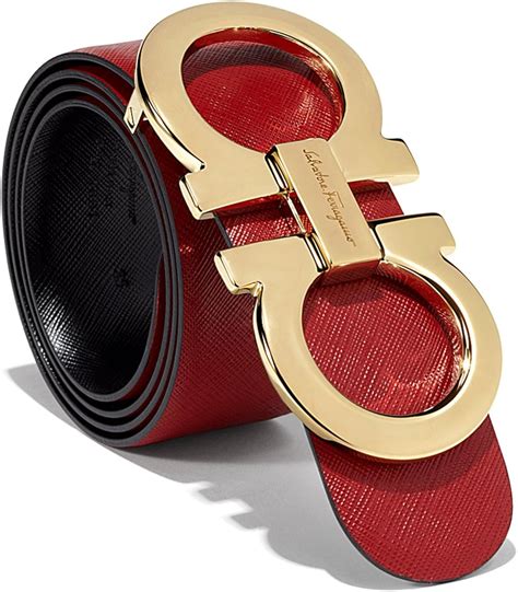 Ferragamo red leather belt BIG gold buckle fits up to 38 